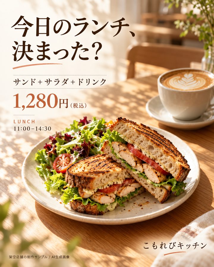 こもれびキッチン（架空）のランチ案内の投稿画像